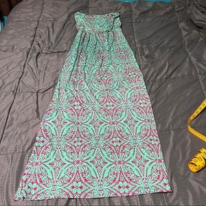 Vfish black label strapless dress aqua ish patterned size small